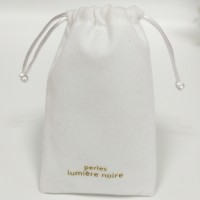 soft white drawstring velvet pouch bag for jewelry with gold logo